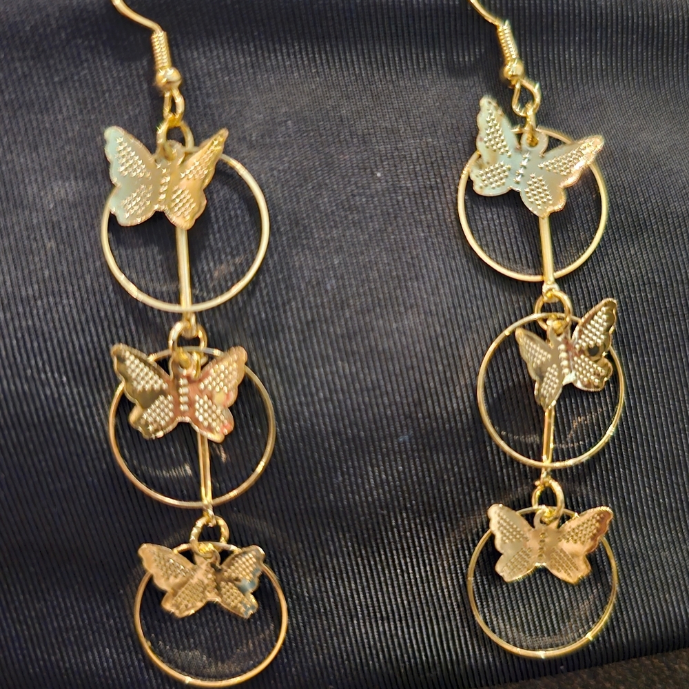 Gold plated Dainty Butterfly long lightweight earring party wear earring